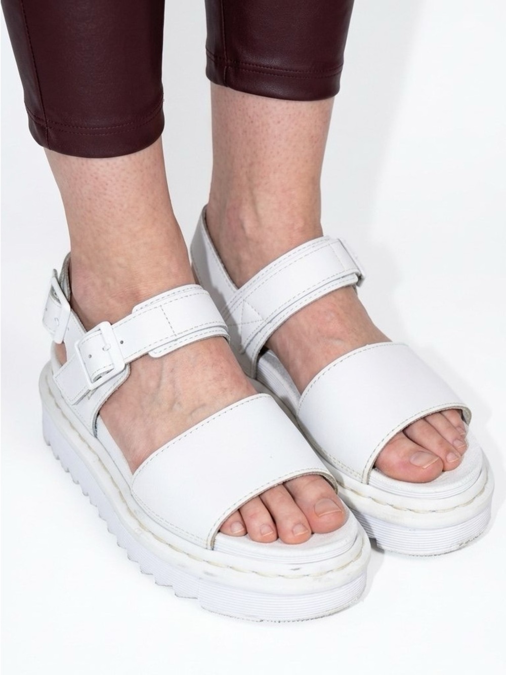 DR. MARTENS VOSS MONO PLATFORM SANDALS WHITE LEATHER BUCKLE STRAP WOMENS 7